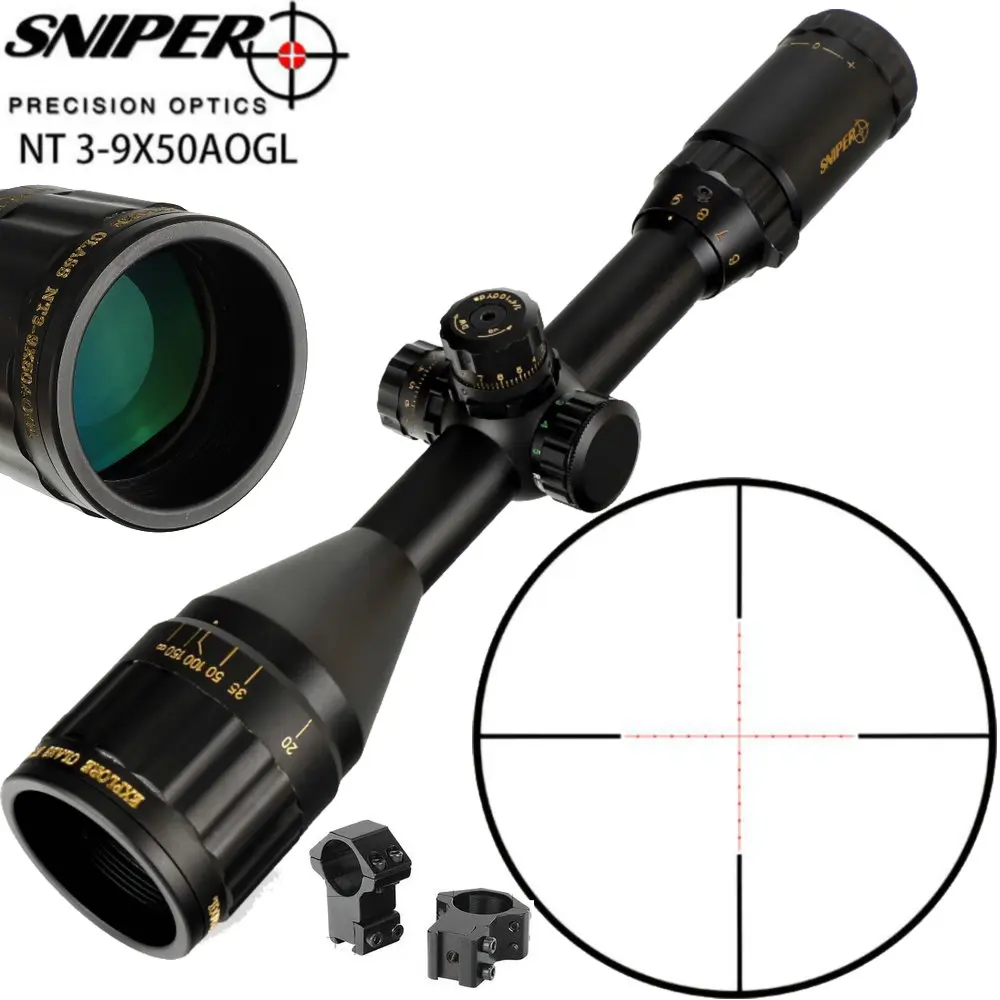SNIPER NT 3-9X50 AOGL полноразмерный RG освещающий Mil-Dot стеклянный гравированный прицел для сеточки блокировка, сброс охотничьей винтовки