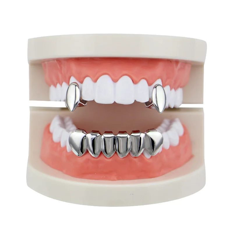 Single Fangs Teeth Grillz 4 Color Smooth Silver Gold Rose Gold Color Grillz Teeth Cheap Teeth Set Hip Hop Men Jewelry -1 (15)