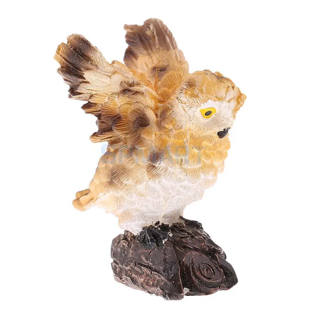 Realistic Miniature Flying Owl Statue Animal Model Sculpture Figurine for Backyard Fairy Garden Room Office Decorative Accessory