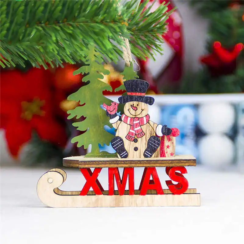 Hot sale  Santa Christmas  Tree Cute  Wood Sleigh Pendant 