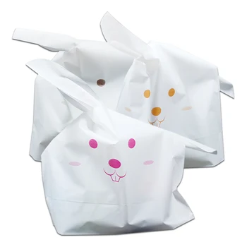

50PCS 17.5x28.5cm Plastic Rabbit Ear Package Bags Candy Cookies Biscuits Storage Pouch Cute White Baking Food Wedding Gift Bag