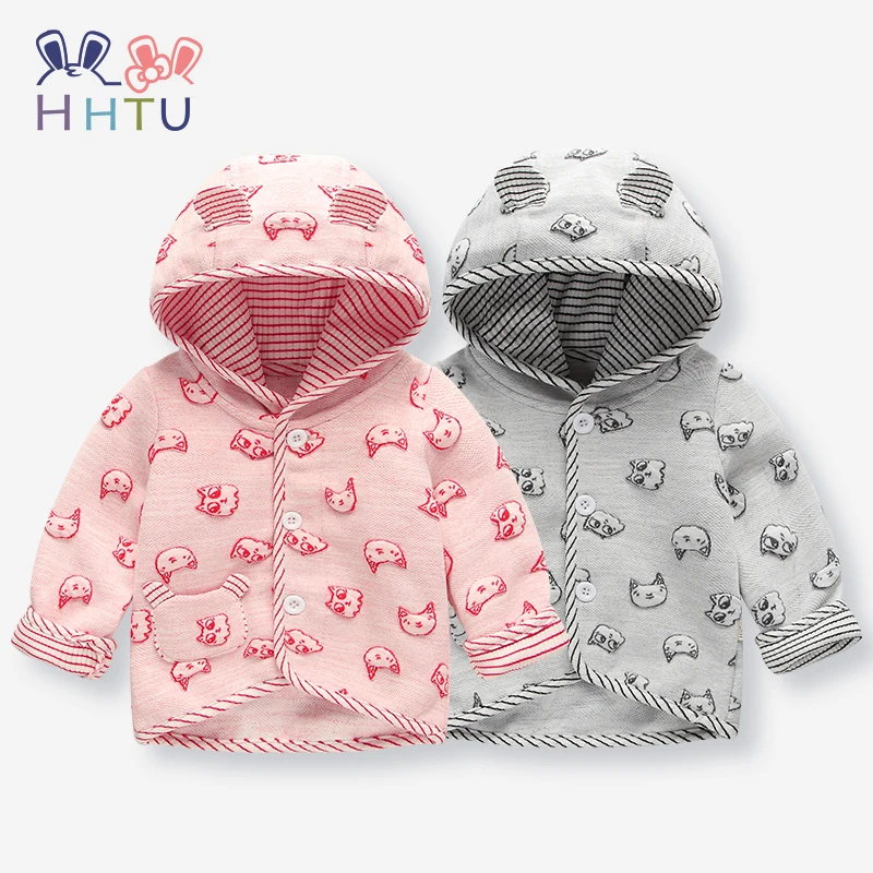 

HHTU Baby Coat Boys Girls Pink Gray Autumn Winter Newborn Children's Clothes Baby Hooded Tops Cartoon Jacket Soft Fashion