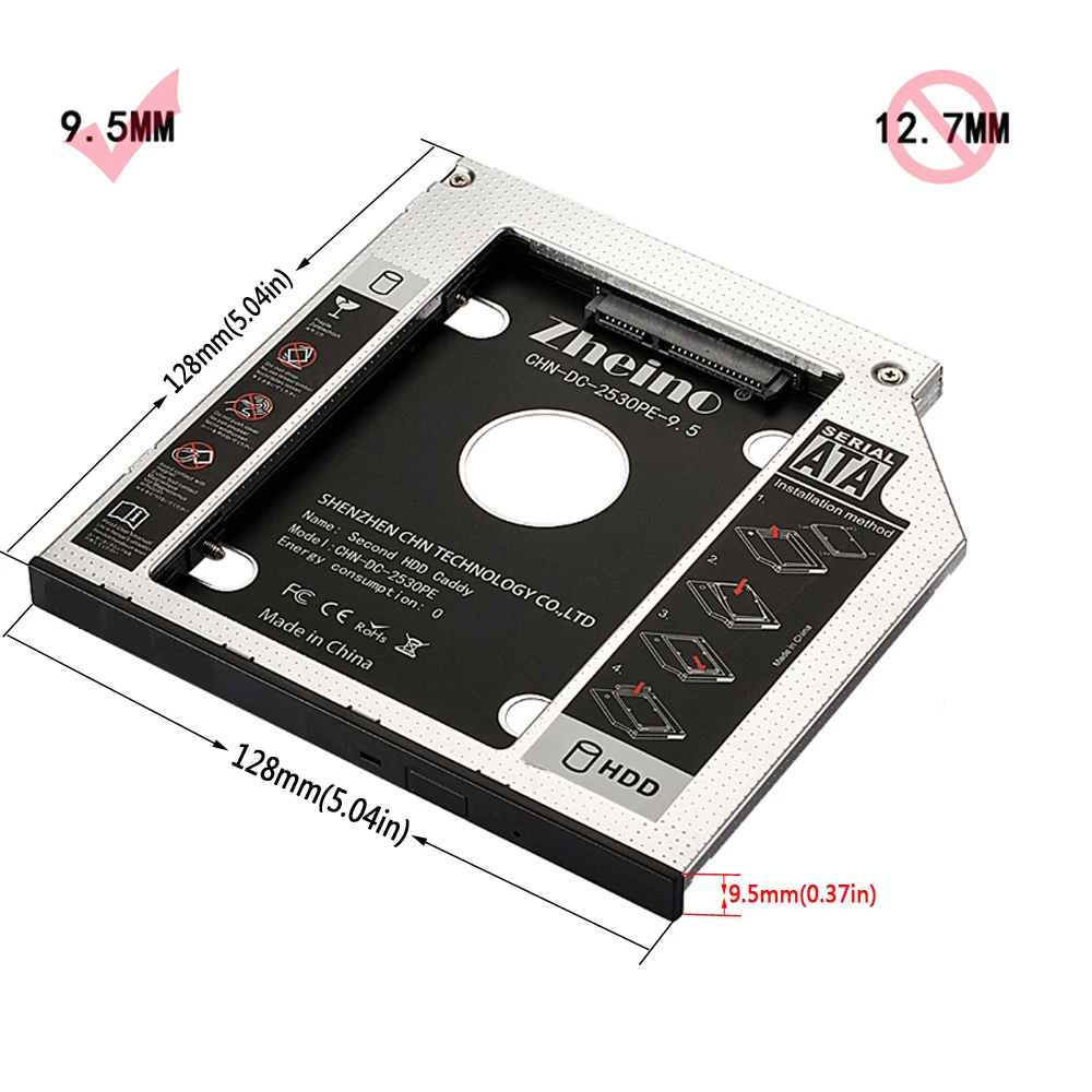 Zheino Aluminum 9.5mm 2nd HDD SSD Caddy 2.5 SATA to SATA Frame Caddy HDD Case Adapter Bay For notebook Laptop CD/DVD-ROM ODD цена Zheino Aluminum 9.5mm 2nd HDD SSD Caddy 2.5 SATA to SATA Frame Caddy HDD Case Adapter Bay For notebook Laptop CD/DVD-ROM ODD цены онлайн