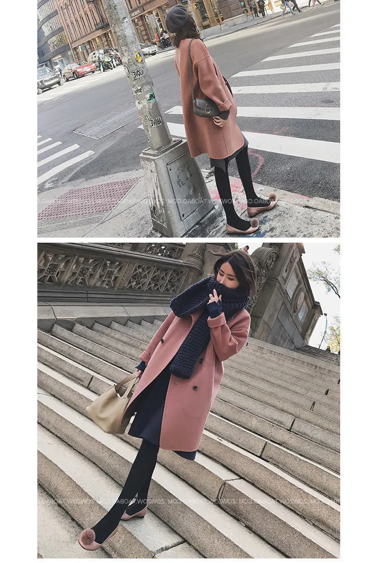 Модное приталенное длинное зимнее модное шерстяное пальто, плотное двубортное шерстяное пальто и куртка, пальто с отложным воротником, Femenino