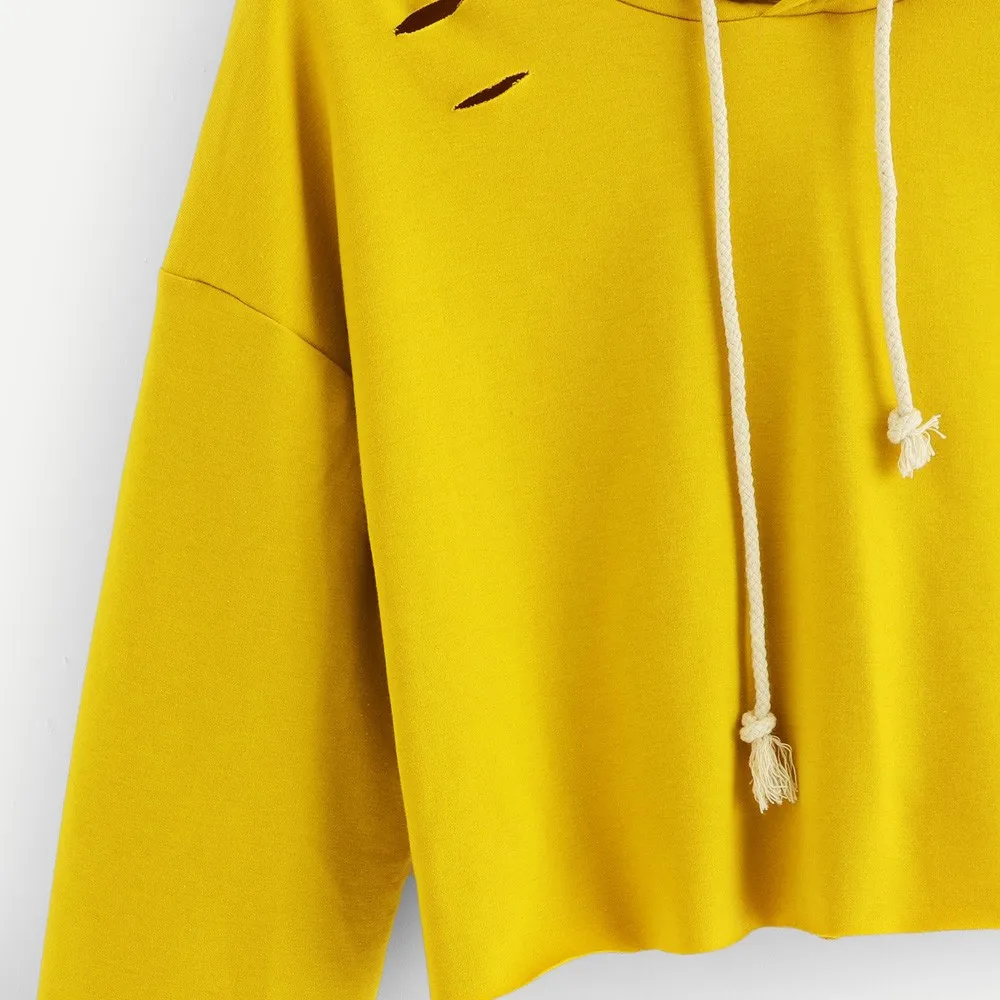 JAYCOSIN, Женская толстовка,, длинный рукав, сплошной цвет, с капюшоном, укороченный свитер, пуловер, топы, пальто, повседневная спортивная одежда, повседневный Топ