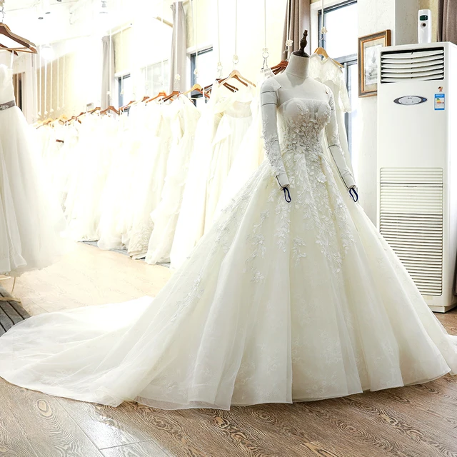 SL-121 New Arrival Tulle Long Sleeve Ball Gown Wedding Dress 2017 3