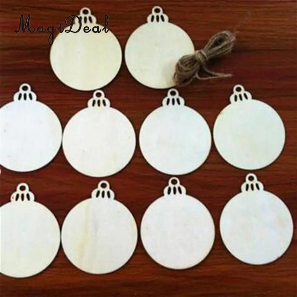 MagiDeal 5 PCS Wood Christmas Tree Kids Crafts Hanging Ornament decorated with stains inks paint with String for Xmas Decoration