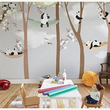 Bacaz большие милые панды деревья 3D мультфильм фрески обои для детской комнаты 3d настенные фотообои 3D обои 3D наклейки на стену