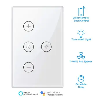 

Timethinker 2 in 1 Smart Wifi Light Switch Fan Switch Speed Controller for Alexa Google Home APP Voice Control Domotica US