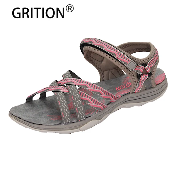 GRITION Women Flat Sandals Girls Summer Outdoor Shoes Sport Open Toe Adjustable Sandals Black Gray Pink Sand Zapatos Mujer
