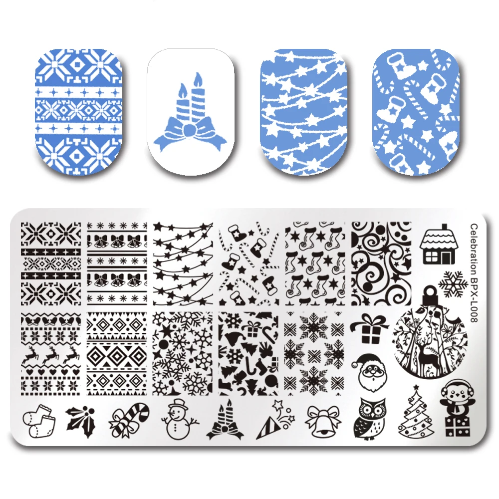 

BORN PRETTY Christmas Rectangle Nail Stamping Template 12*6cm Nail Art Image Plate Celebration BPX-L008