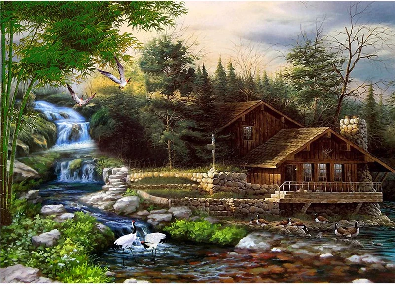 DIY 5d Diamond Painting Dream house near the waterfall Embroidery Full