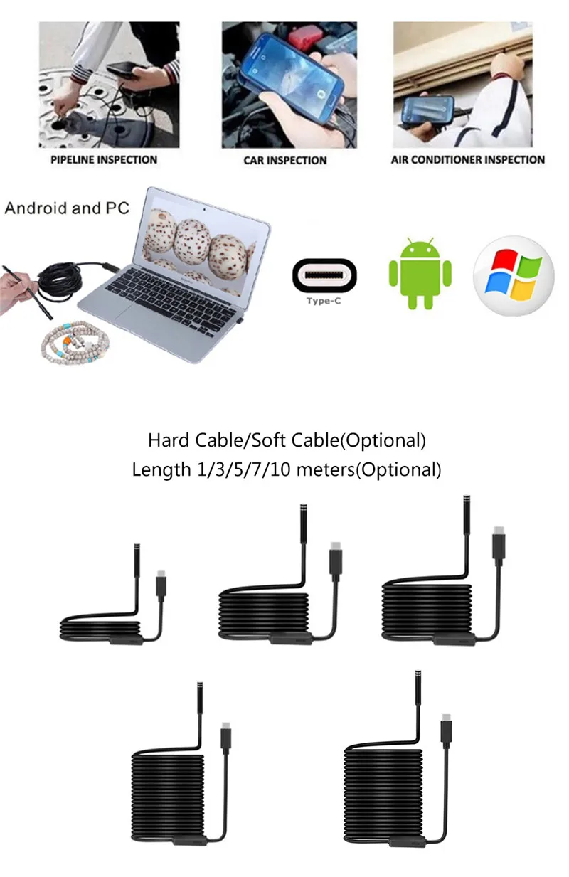 Тип-c Android USB эндоскоп камера 7,0 мм жесткий кабель ПК Android телефон эндоскоп Труба Тип c эндоскоп инспекционная мини-камера