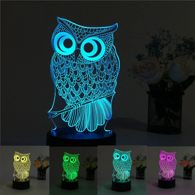 USB Творческий Сова 3D ночник освещение изменение LED Настольная лампа Рождество