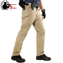 Мужские брюки карго в Военном Стиле, тактические брюки, армейский зеленый цвет, мужские холщовые штаны для бега, Брюки карго с эластичной талией, свободные военные брюки для мужчин