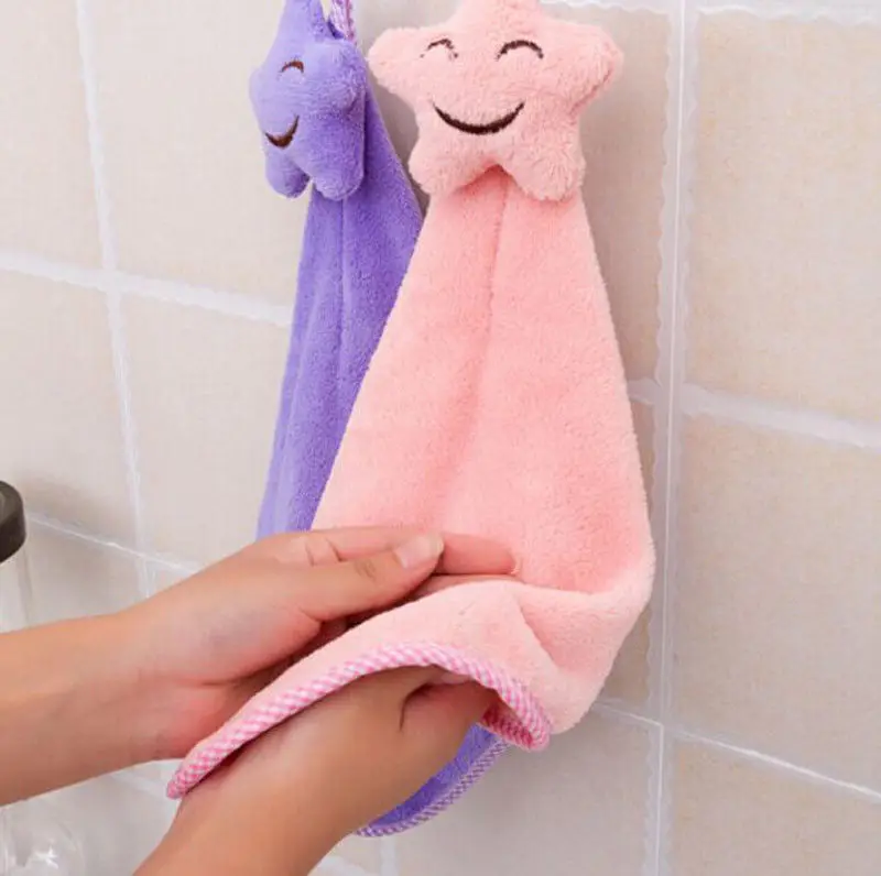 Подвесное быстросохнущее полотенце для рук с улыбающейся звездой Коралловая бархатная мягкая салфетка для мытья посуды домашняя кухонная Чистящая Абсорбирующая салфетка для мытья