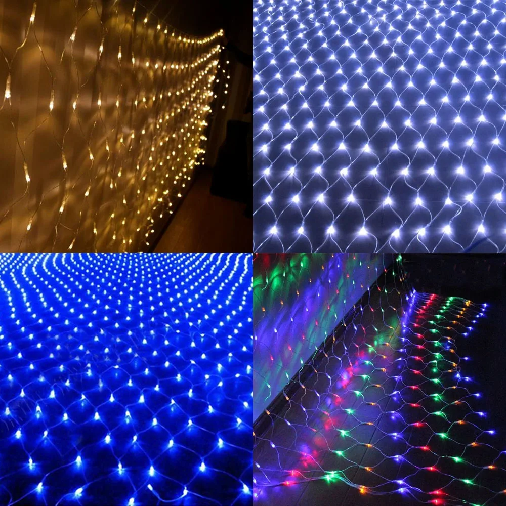 

4.5x1.6M Warm White Blue Colorful LED Net String Light Outdoor Party Xmas New Year mesh Decoration 8 modes EU Plug
