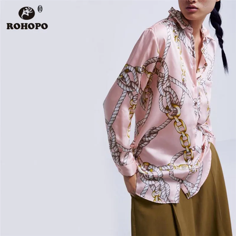 

ROHOPO Women Full Sleeve Pink Blouse Vintage Literary Art Female Straight Top Blouse Shirt #OYK9617