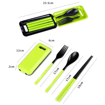 

3 in 1 ABS Folding Dinnerware Cutlery Fork Chopsticks Set with Storage Box Outdoor kamp Camping Hiking Traveling Tableware Set