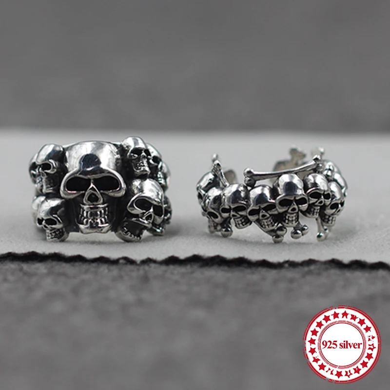 

s925 sterling silver men's ring personality retro fashion punk style army flower open couple ring send lover's gift