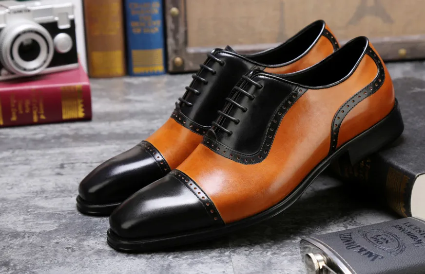 Brogues Echtes Schuhe Wohnungen Herren Leder Lace Für Business Casual up Platz As Mischfarben Zehen Pic Kleid Oxfords Schwarz qywtKyZvF7