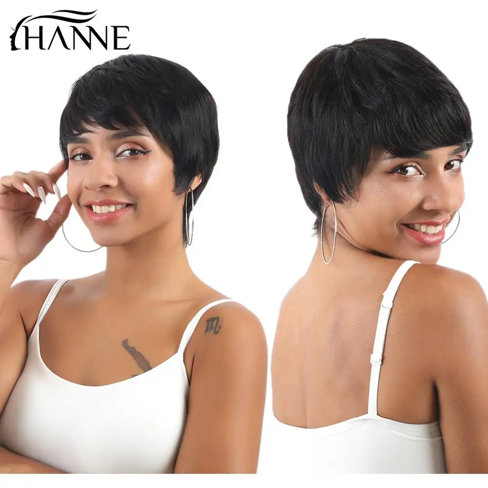 HANNE Hair Pixie Cut Wigs Short Human Hair Wigs Wavy Wig Brazilian Remy Hair Free Part Wig for Black/White Women