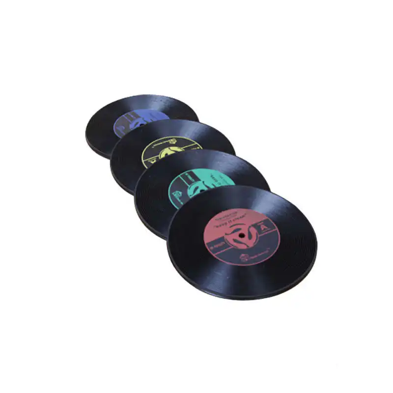 

Ouneed CD Records Shape Kitchen Party Bar Cup Mat Placemat Silicone Coaster Creative Pad Ceramic Bois Round Silicone 19Mar1