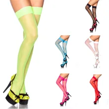 Caliente neón Color caramelo medias verdes Sexy muslo alto medias de las mujeres sobre la rodilla delgada larga medias pantimedias sin pantalón