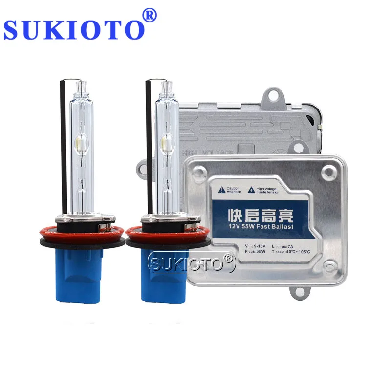SUKIOTO 55W Xenon HID Headlight Kit 55W Fast Start Slim HID Ballast 5500K HID Bulb H7 H1 H3 H11 HB3 HB4 9012 D2H Xenon Bulb Kit (2)