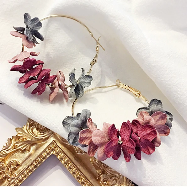 Fashion Fabric Flower Drop Earrings For Women Statement Colorful Petal Circle Big Fancy Earring Jewelry Oorbellen 1E501 drop earrings flower earrings