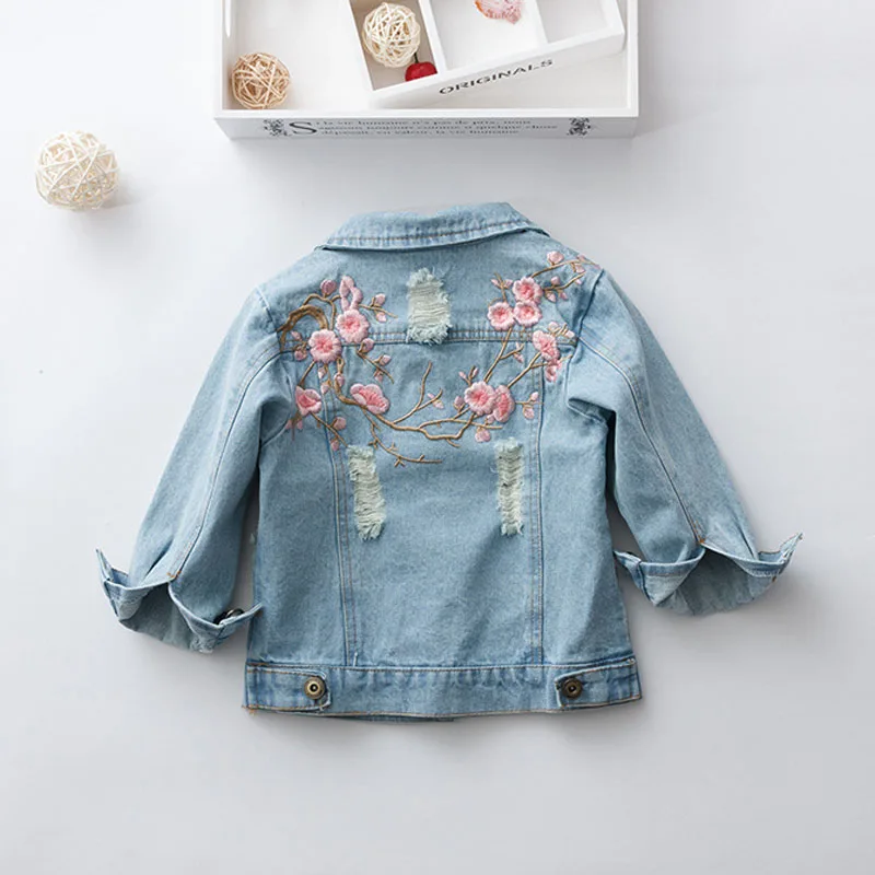 LAKAKSTY Fashion Kids Girls Outerwear Denim Jeans Jackets For Children Embroidery Flower Baby Girl Coats Infant Autumn Clothing (4)