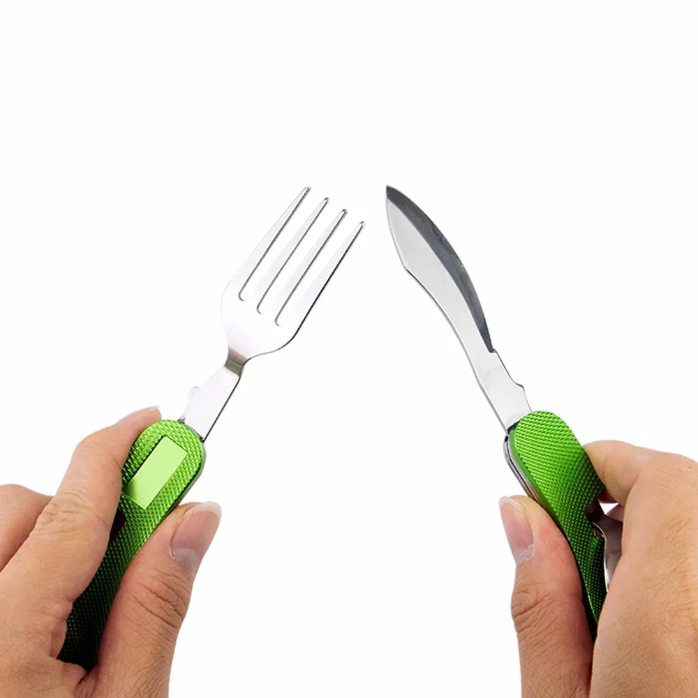 4 in 1 Portable MultiFunction Durable Stainless Steel Folding Spoon Fork Knife Bottle Opener Outdoor Camping Picnic Tableware 