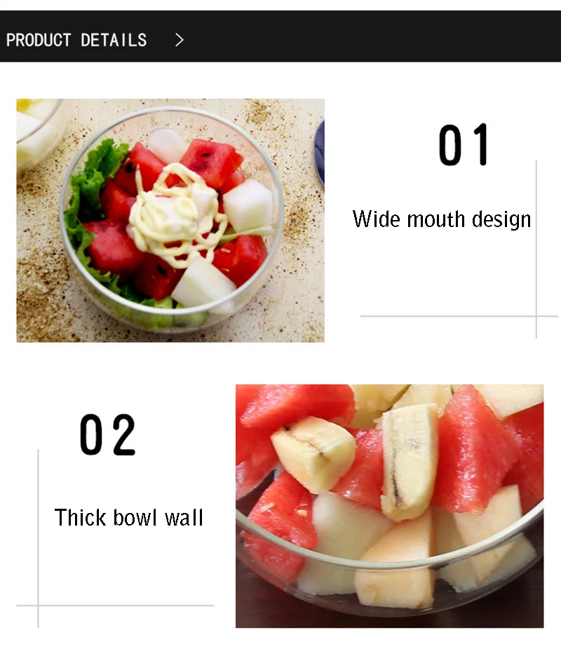 Прозрачная стеклянная Салатница термостойкая боросиликатное холодное блюдо смешивающая миска для десерта миска овощная Салатница кухонная посуда