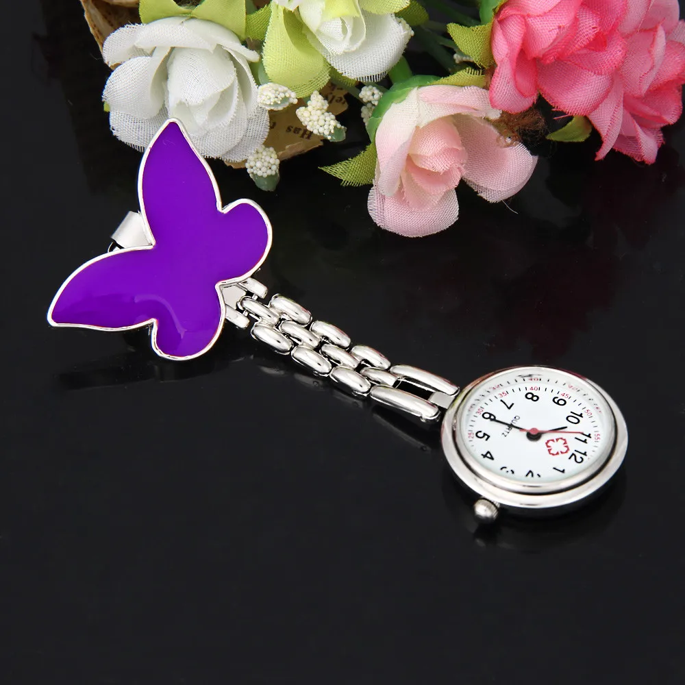 Timezone #30 Клип на Fob Брошь кулон висит часы Для женщин Бабочка Дизайн часы унисекс модные доктор медсестра карманные часы