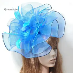 Синий черный большой чародей Hat Свадебные перо чародей зажим для волос для Для женщин гонок куры Ascot вечерние женские аксессуары для волос