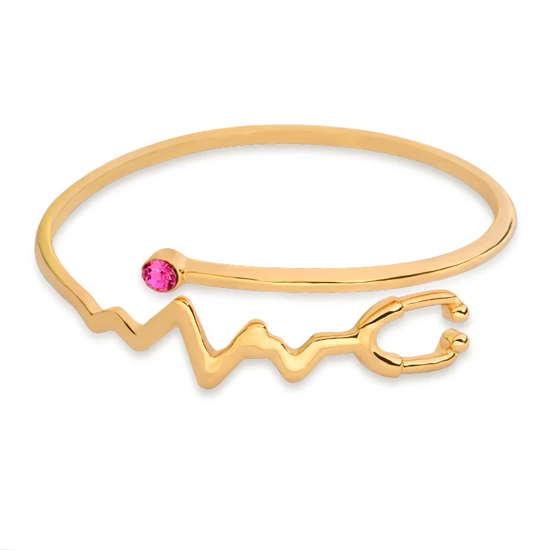 

Stethoscope Heartbeat RN Nurse Bracelet Rose gold Silver Metal Bangles Doctors Nurse Students Graduation Gift Medical Jewelry