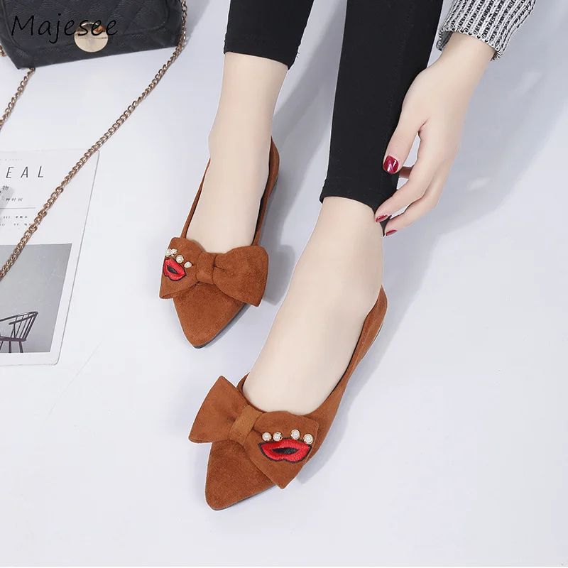 

Flats Women Simple Leisure Korean Style Flock Harajuku Pointed Toe Elegant Womens All-match Flat Ladies 2019 Chic Shoes Non-slip