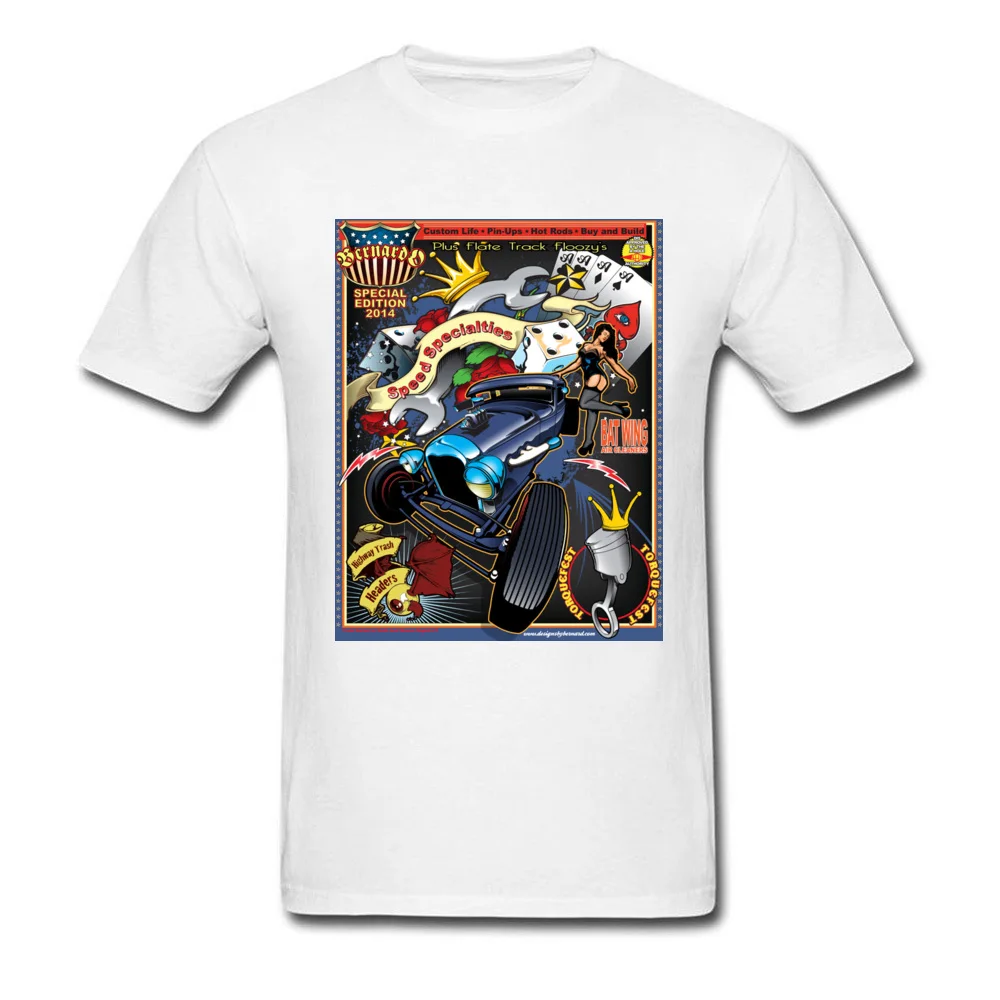 Design Rockabilly HotRod Crewneck T Shirts Summer Autumn Tops Tees Short Sleeve for Men Faddish Cotton Birthday T-Shirt Rockabilly HotRod white