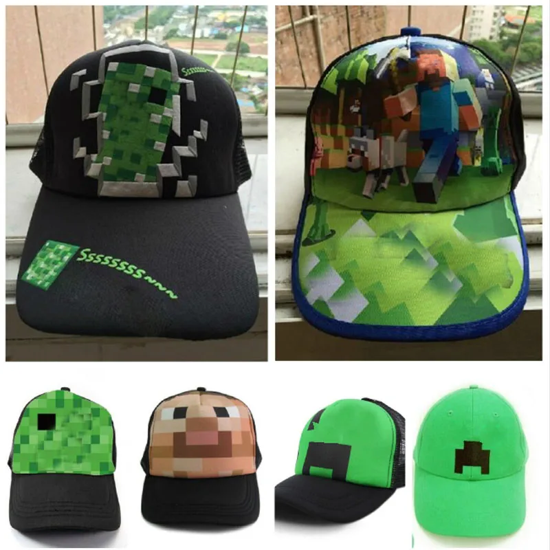 

2018 Fashion Minecraft Cartoon Print Kids Sun Hats Sports Baseball Caps Hats Outdoor Hip Hop Minecraft Cap Kids Party Gift