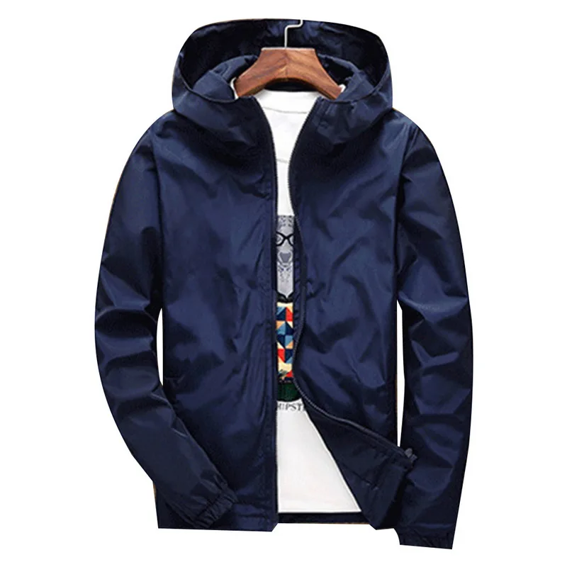 Vertvie размера плюс 6XL новая весенняя Осенняя мужская женская однотонная ветровка на молнии тонкое пальто с капюшоном верхняя одежда мужская куртка для бега - Цвет: Dark Blue
