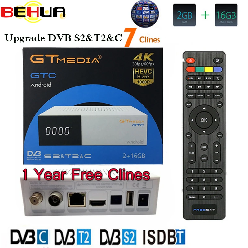 Gtmedia GTC 4 К Android tv box DVB-C кабель Youtube DVB-S2 DVB-T2 Bluetooth 4,0 рецепторов спутниковый ресивер Клайн ТВ-тюнер Biss VU