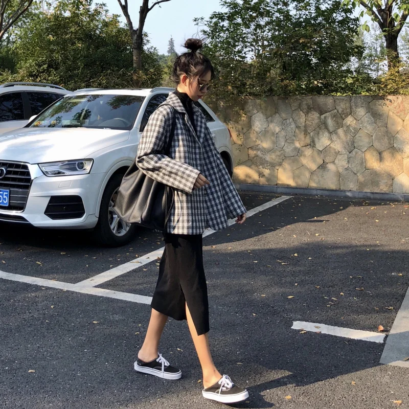 Harajuku Style Black White Plaid Jacket Women 2018 New Spring Womens Coat Long Sleeve Single-breasted Suit Collar Basic Jackets Harajuku Style Black White Plaid Jacket Women 2018 New Spring Womens Coat Long Sleeve Single-breasted Suit Collar Basic Jackets