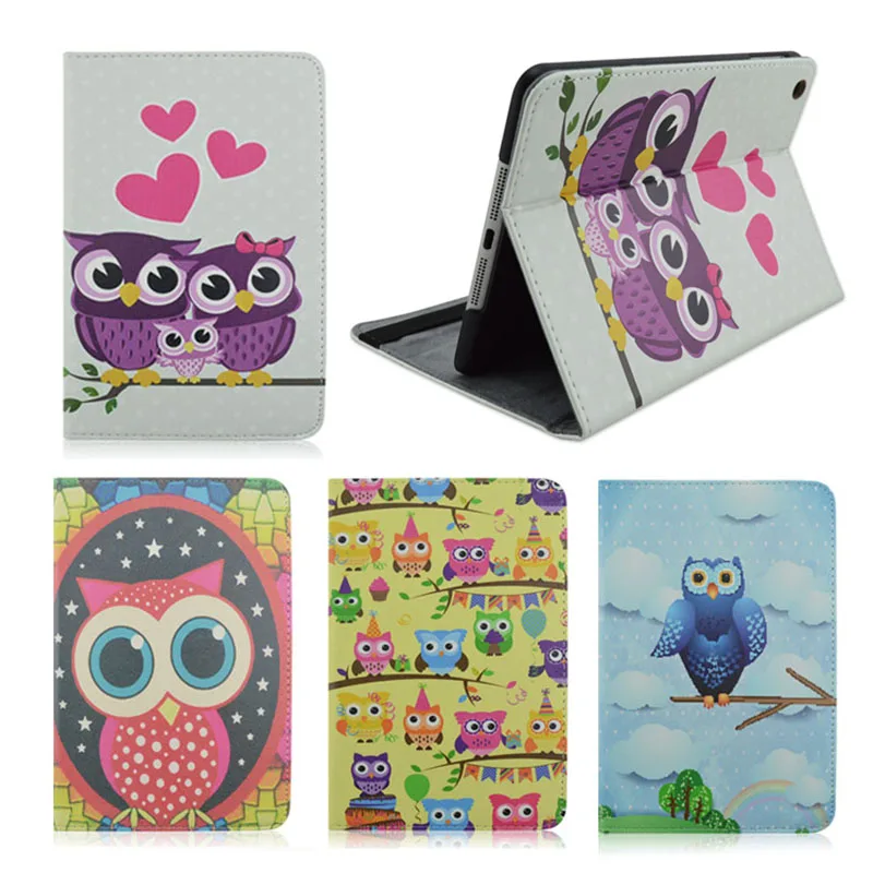 

For iPad Mini cases Cute owl pattern Flip Stand PU Leather Cover Case For Apple Mini 1 Mini 2 Mini 3 Tablet Accessories