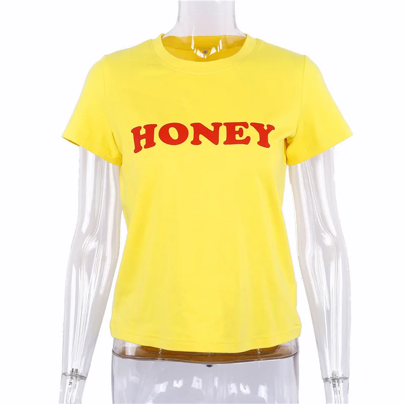 Summer Women Tshirt HONEY Letter Print T Shirt Women O-Neck Short Sleeve Casual T-Shirt Womens Clothing Tee Tops (7)