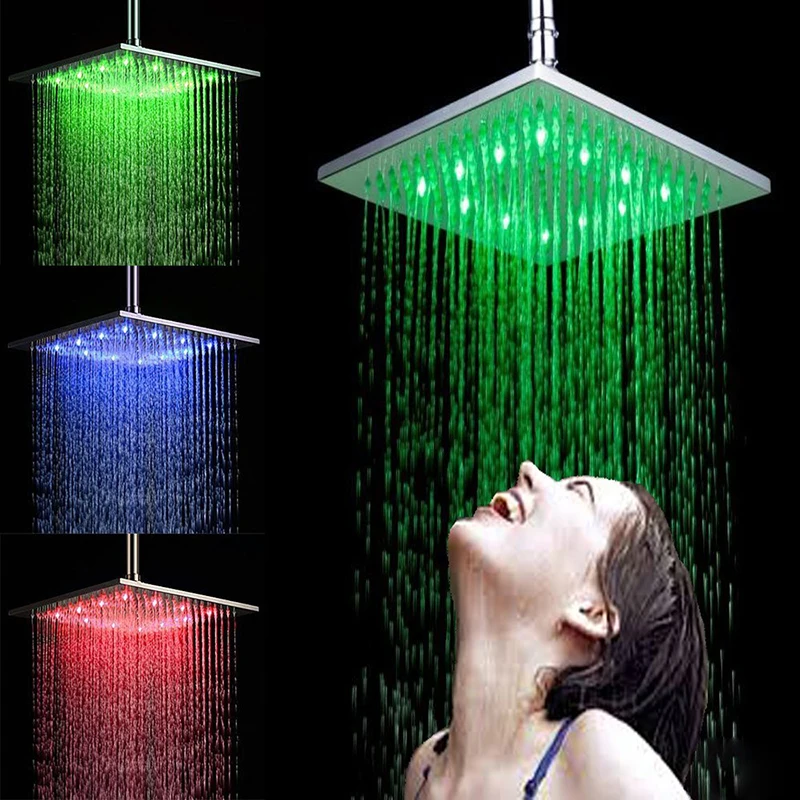 Hot Sale 8 Inch Square 3 Colors Changing LED Shower Head Bathroom Rainfall Shower Heads
