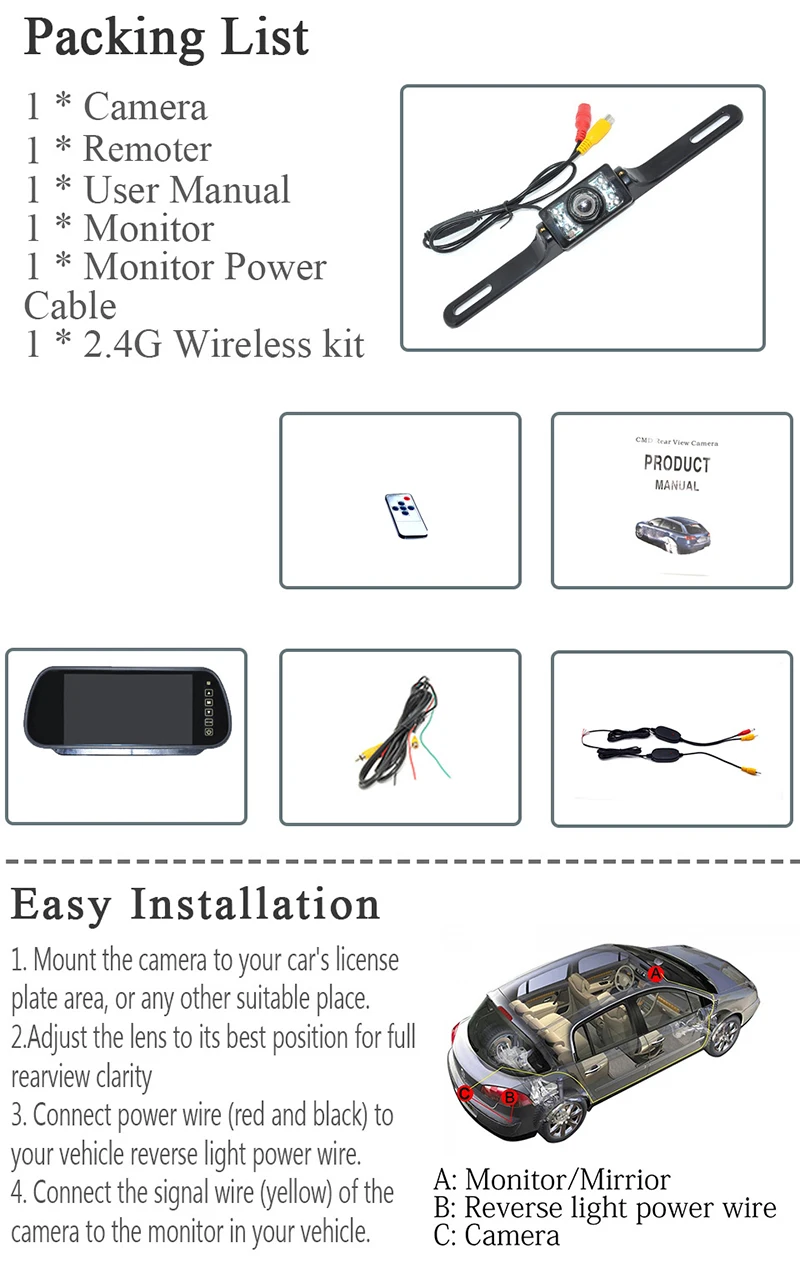 7 inch car rearview mirror monitor with reverse camera (2)