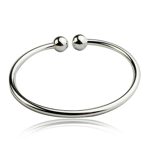

Women's Silver Plated Open Hand Cuff Bracelet Simple Garlic Bangle Open Hand Cuff Adjustable Bangle 2 Beads Fashion Jewelry