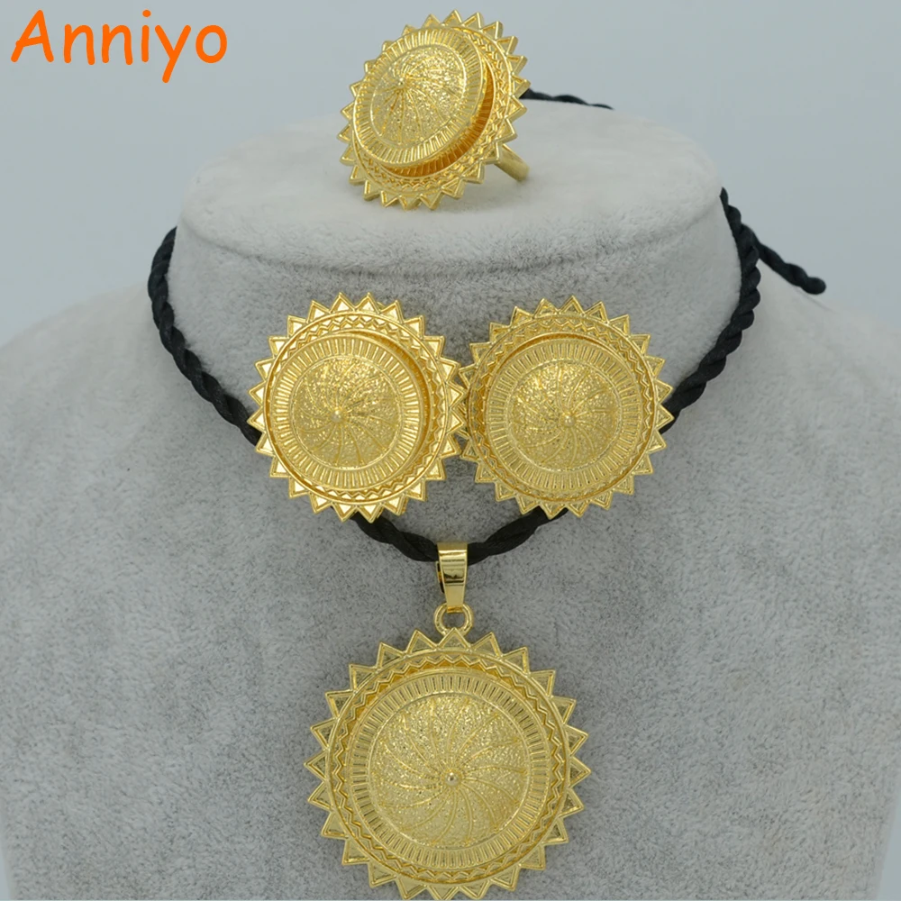 

Anniyo Ethiopian Gold Color Jewelry Set Pendant Rope Earrings Ring Africa Wedding Habesha Jewelry Eritrea New Design #018206