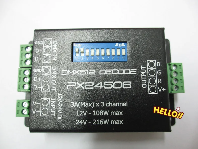 PX24506 DMX декодер драйвера 3X3A DMX 512 RGB светодиодный контроллер 12V~ 24V использовать для светодиодный полосы светильник светодиодный потолочный светильник