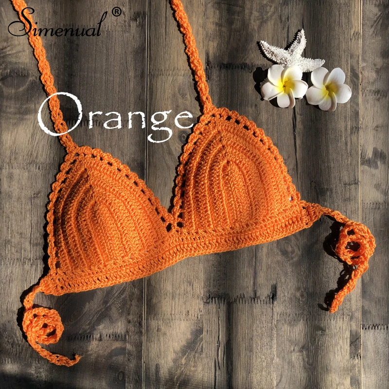 Simenual Sexy Beach Crochet Bralette Crop Top BOHO Handmade Swimwear Summer Halter Top Women Backless Bikini Camis 11 Colors New Simenual Sexy Beach Crochet Bralette Crop Top BOHO Handmade Swimwear Summer Halter Top Women Backless Bikini Camis 11 Colors New